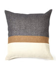 The Libeco Home Nash Pillow is a square throw pillow with three horizontal color blocks—dark gray, tan, and off-white—crafted from soft linen for a refined look. This artisanal accent is perfect for elevating any living space.