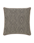 The NAYA DIAMOND WITH SMALL WELT by Eastern Accents is a rectangular pillow in black and beige geometric diamond fabric, featuring slightly rounded edges and brown welted trim.