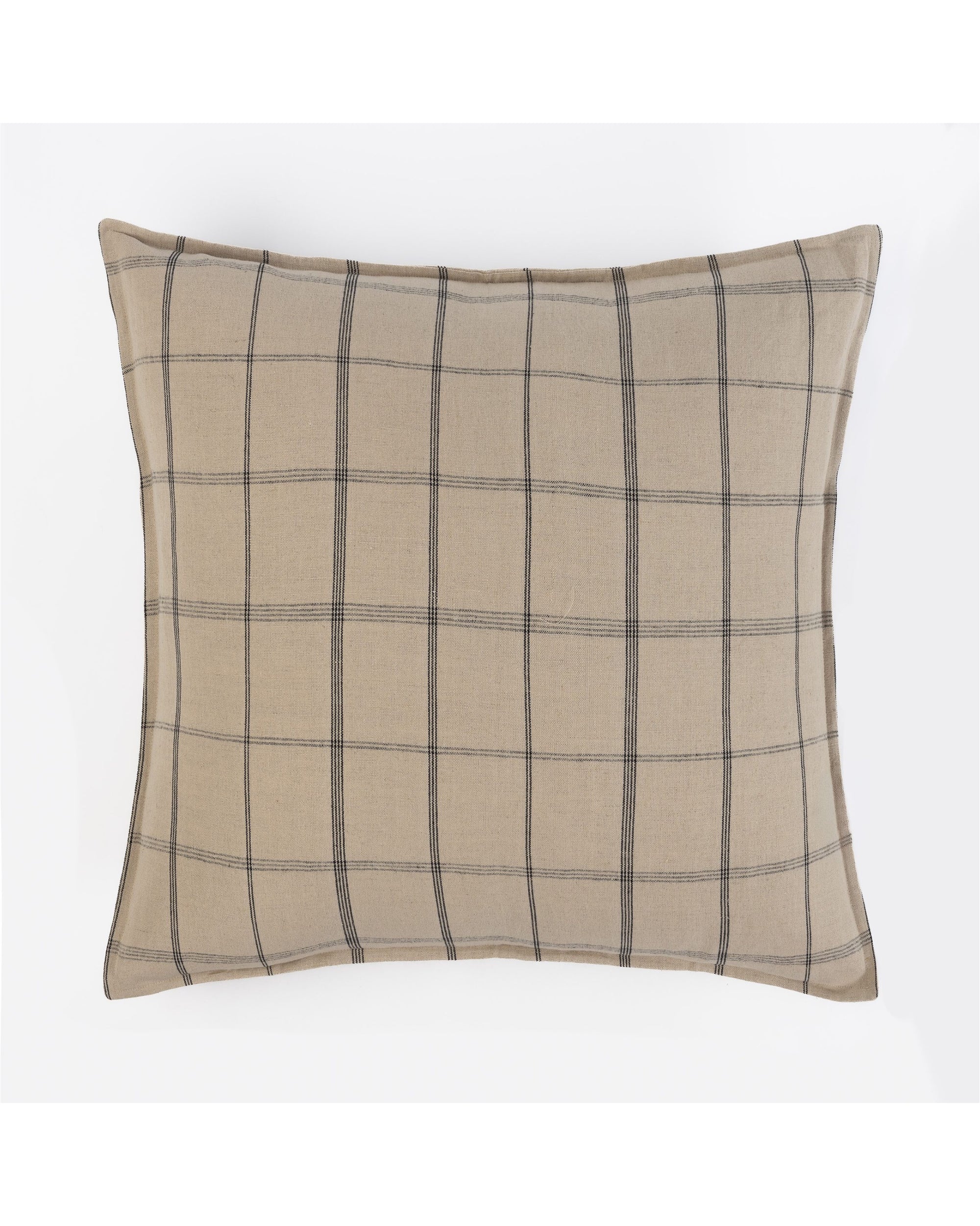 The Nelson Sham by Amity Home is a beige rectangular pillow made from a soft cotton-linen blend, featuring a simple black grid pattern and shown on a white background.