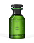 A green glass bottle of The Nue Co Forest Lungs 50ML anti-stress fragrance with a black cap and minimalist silver text. Inspired by vetiver and phytoncides, this scent promotes relaxation and calm.