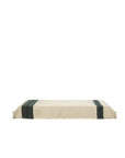 Beige linen throw with dark green stripes, Libeco Home Omaha Stripe, Belgian-made, perfect for living room decor.