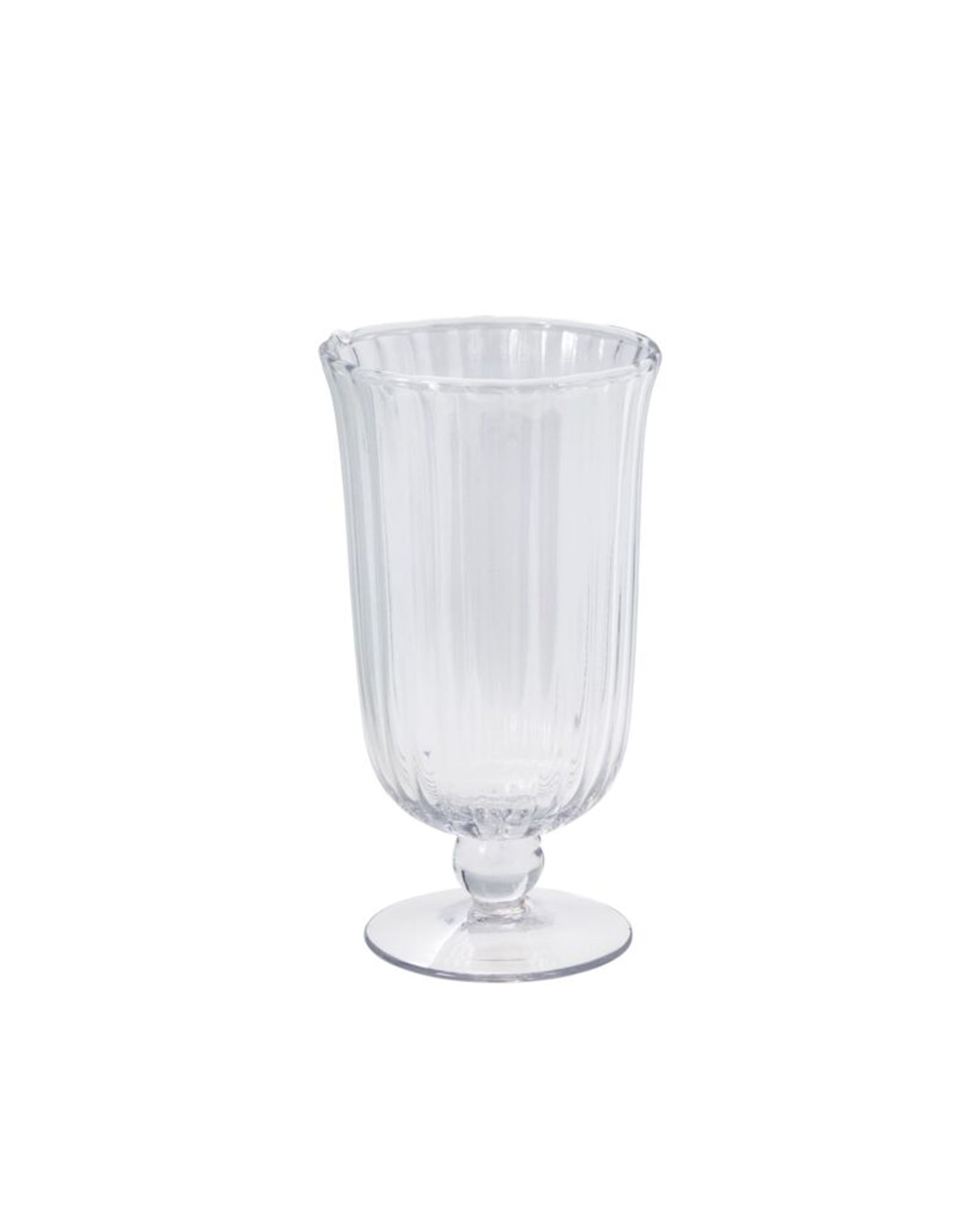 The Accent Decor 32722 Oster Vase S features clear glass with vertical ribbed texture, a rounded bowl, and a short stem on a wide flat base, displayed against a plain white background.