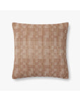The PAL0023 Dolly Clay Pillow by Loloi Rugs features a square shape with a woven geometric pattern in light brown and beige on white cotton, finished with a knife edge.
