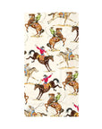 The Boston Guest Napkins by Faire feature a pattern of rodeo cowboys riding bucking broncos in colorful shirts and hats, set on a light background with subtle fence and rope details.