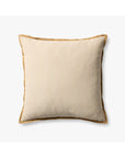 The PJBR0001 Natural GO Pillow by Loloi Rugs is a square throw pillow featuring thin beige and white vertical stripes, a solid light brown border, and a hidden zipper, shown on a plain white background.