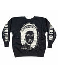 The Made Worn Sex Pistols Shrunken Sweatshirt in black features a bold, distorted woman’s portrait and striking white "God Save The Queen," "Sex Pistols," and "No Future" prints on the front and sleeves.