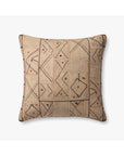 Loloi Rugs PLL0182 Multi Pillow 22x22 is a square beige throw pillow in soft polyester-cotton, featuring black and brown geometric diamond and line patterns with colorful accent dots.