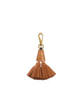 Twin leather tassel keychain with brass clip and gold studs by Jerome Dreyfuss, 15 x 12 cm.