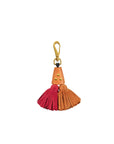 Red and orange leather tassel keychain with gold snap hook and rivets, Pompon Twin by Jerome Dreyfuss, 15x12 cm.