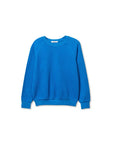 The Ziggy Reverse LS Sweatshirt by Perfectwhitetee features long sleeves, bright blue cotton fleece, and ribbed cuffs and hem, shown on a plain white background.