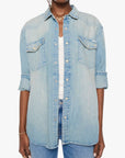 The Exes And The Ohs jacket by Mother in Rowdy Roadshow, styled casually over a white top and blue jeans.
