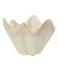 The Bloomingville Ruffled Stoneware Bowl features wavy, scalloped edges, a subtly speckled texture, and an organic shape crafted with a reactive glaze.