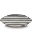 Gray and white striped cotton pillow with subtle texture, side view, Eastern Accents River striped style.