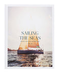 The "Sailing The Seas V2" book cover from Ingram Book Company shows people sailing on a small boat under the sun, with sparkling water and a distant shoreline in the background.