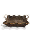 The Small Scalloped Tray Brown by Faire features wavy scalloped edges and two handles, shown against a white background with a shadow below.