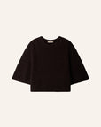 Black ribbed knit sweater with wide sleeves by Sessun, Tallon style, shown on an off-white background.
