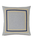 The SPROUSE MITERED pillow by Eastern Accents is a square, light gray pewter accent with a knife edge and three gold and dark blue concentric squares near the center.