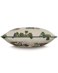 The Colburn Country decorative pillow from Eastern Accents features a scenic countryside print with trees, greenery, and houses. Shown side view on a plain white background, it includes an invisible zipper for a seamless finish.