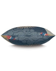 The Barrett Aves Printed throw pillow by Eastern Accents features a rectangular shape, blue cloud-like pattern with red, white, and yellow accents, side view on white backdrop, and an invisible zipper closure for easy care.