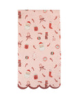 The Christmas Dinner Napkin by My Mind's Eye features a pink holiday theme with scalloped edges, Santa faces, stockings, gifts, and candy canes—perfect festive decor or assorted napkins for your Christmas table.
