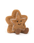 The Amuseables Star Cookie by Jelly Cat Inc. is a smiling brown star plush with embroidered eyes and mouth, white-stitched edges, and soft brown corduroy legs.