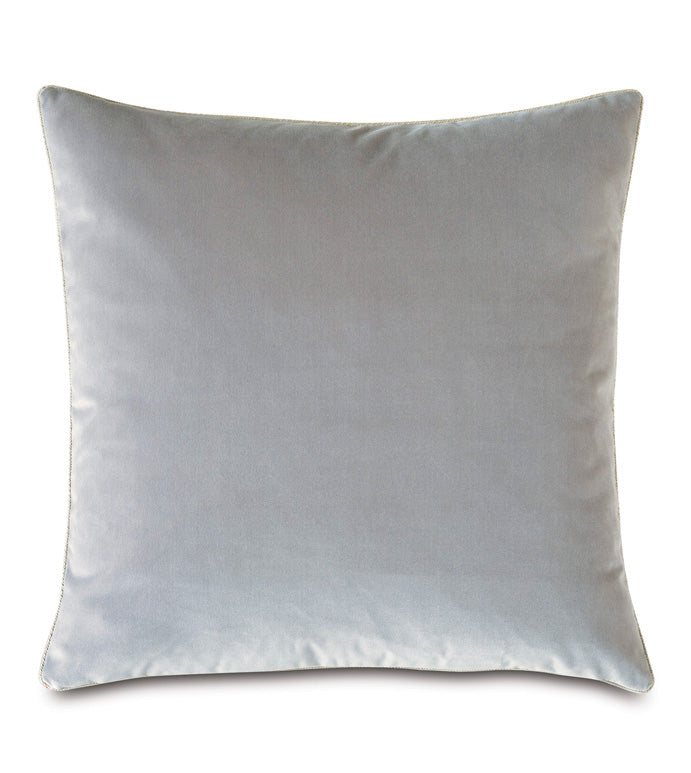 The Castle Linen Rose by Eastern Accents is a square gray velvet decorative cushion with a smooth texture and neatly stitched edges, displayed against a white background.