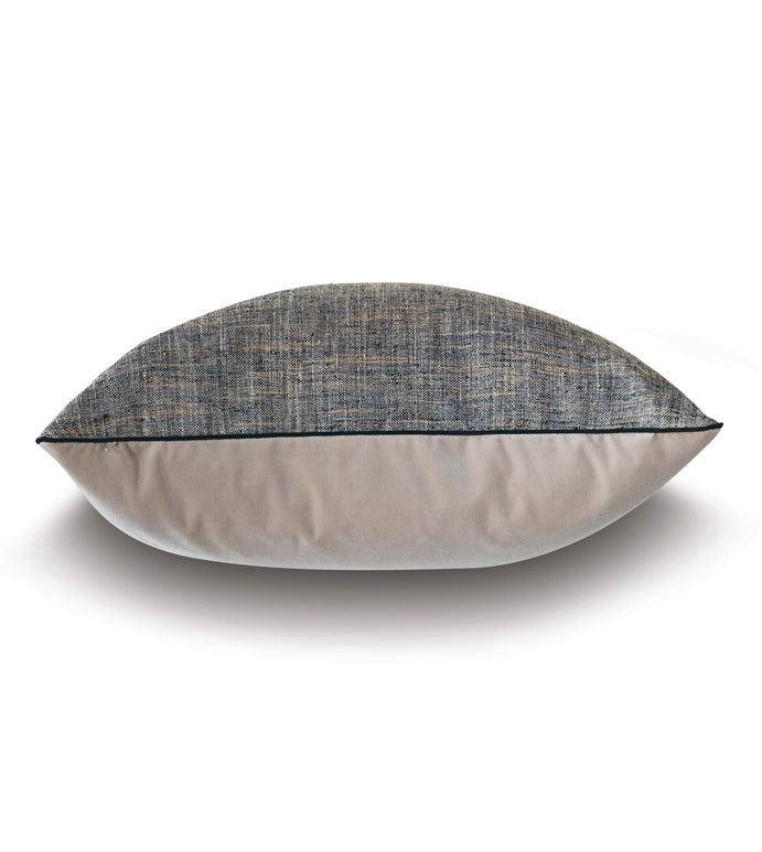 A Rowley 22x22" decorative pillow with a textured gray top and smooth beige bottom, photographed against a white background in Scottsdale, Arizona.