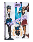 The book cover for "Nineties X Anna Sui" by Random House shows two girls in cheerleader outfits holding a third person upside down, with bold purple text and baby-doll dress details reflecting '90s fashion.