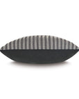 The TAOS CHEVRON pillow by Eastern Accents showcases a black and white chevron pattern on top, a solid dark bottom, and includes a plush insert for comfort.