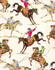 Boston Cocktail Napkins by Faire feature a lively cowboy and horse illustration on a light beige background—ideal for adding Western flair to parties or gatherings.