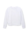 The Perfectwhitetee French Terry Sweatshirt features a relaxed fit, plain white design with long sleeves, ribbed cuffs, and hem, shown against a white background.