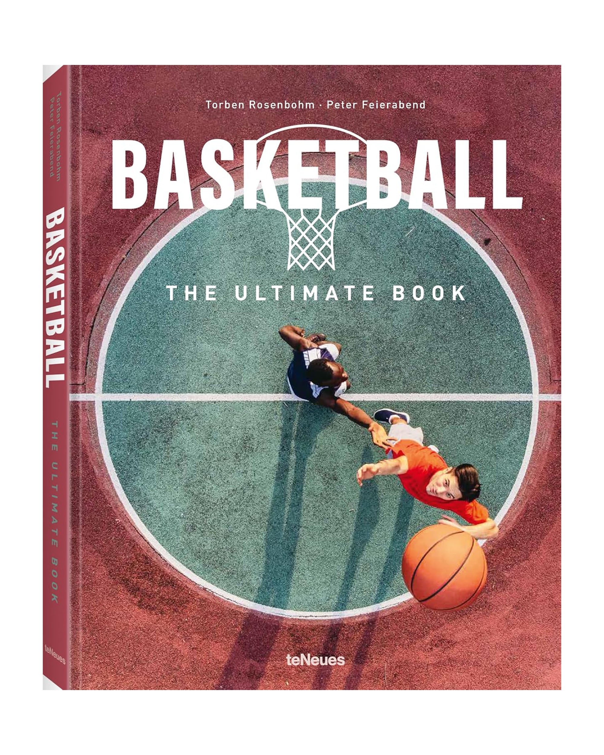 Cover of "The Ultimate Basketball Book" by Ingram Book Company, an illustrated basketball book showing two players—one in red jumping with the ball, another in black defending at the hoop. Great for coffee table book collectors.