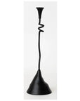 The Faire Winding Taper Candle Holder showcases a black powder finish, twisted spiral stem, and wide sloped base, echoing the sophistication of classic aluminum designs against a clean white backdrop.