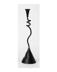 The Faire Winding Taper Candle Holder features a sleek black powder finish, twisted wavy stem, and wide conical base—a modern, elegant accent for stylish spaces, pictured against a plain white background.