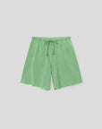 The Rocco Sweatshort by Xirena is a green pull-on short with a drawstring, made from vintage-washed French terry in Los Angeles.