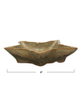 The Creative Co-op Star Shaped Plate Green is a small, shallow stoneware plate with a greenish-brown reactive glaze. This ceramic plate measures 4 inches across.