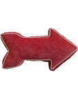 The Creative Co-op Santa Please Stop Pillow is a red, plush arrow-shaped accent with white piping, pointing right—ideal for playful holiday decor.