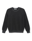 The Ziggy Reverse LS Sweatshirt by Perfectwhitetee is a black cotton fleece crew-neck with bracelet-length sleeves and ribbed cuffs, neckline, and hem, shown laid flat on a white background.