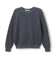 The Ziggy Reverse LS Sweatshirt by Perfectwhitetee is a long-sleeve, crew-neck top in dark grayish-blue soft cotton fleece, featuring bracelet-length sleeves and ribbed cuffs, hem, and neckline for comfort and style.