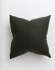 The Gabby Gr6 Farm Plaid Forest is a custom 24x24 square bungalow pillow in dark green with a subtle brown plaid pattern, shown on a plain white background.