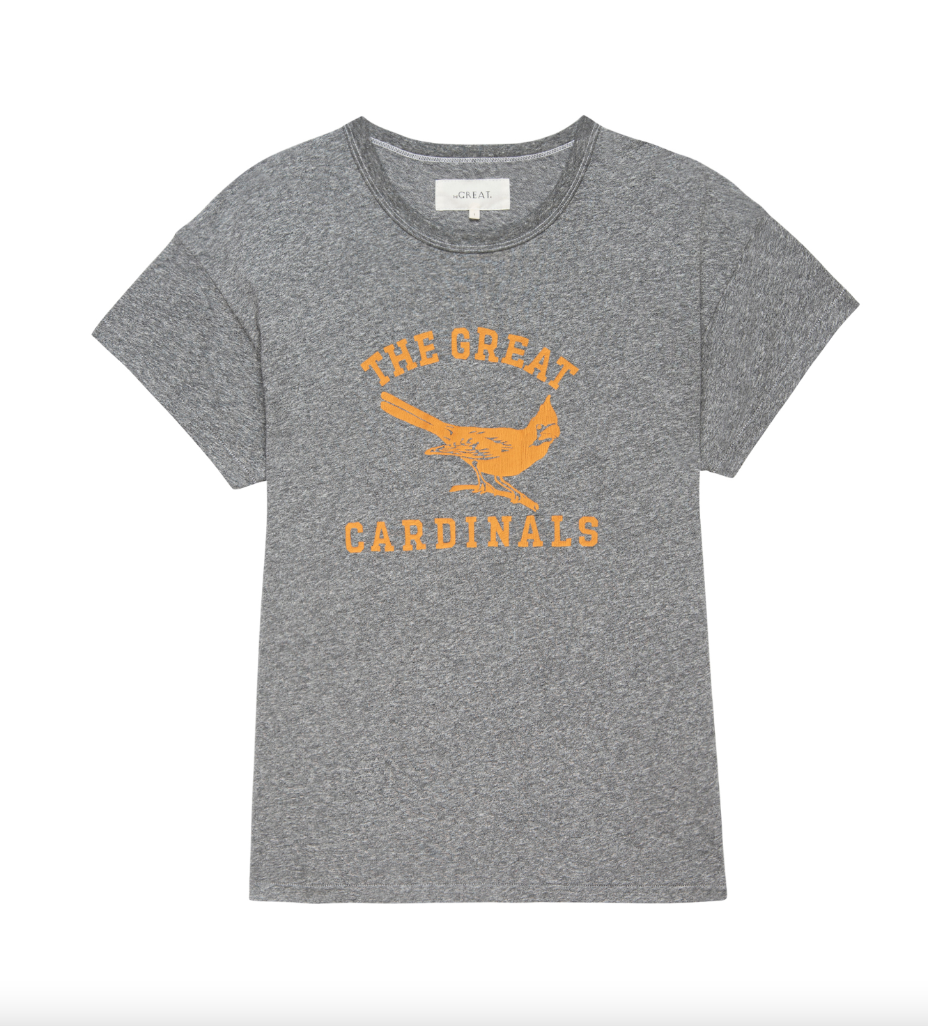 A gray Boxy Crew t-shirt with the text "THE GREAT CARDINALS" and an illustration of a cardinal bird in orange, displayed on a plain white background, representing Scottsdale Arizona by The Great Inc.