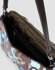 Staud Timmy Convertible Shoulder Bag with paillettes, black interior, zip pocket, and leather strap.