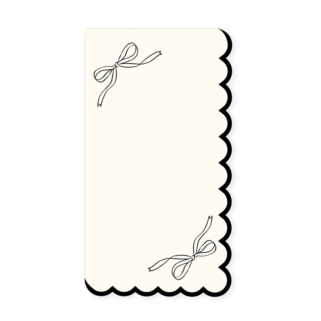 A cream-colored notecard with a scalloped black border and two black bow sketches—perfect for pairing with My Mind's Eye Guest/Dinner Napkin at your next gathering.