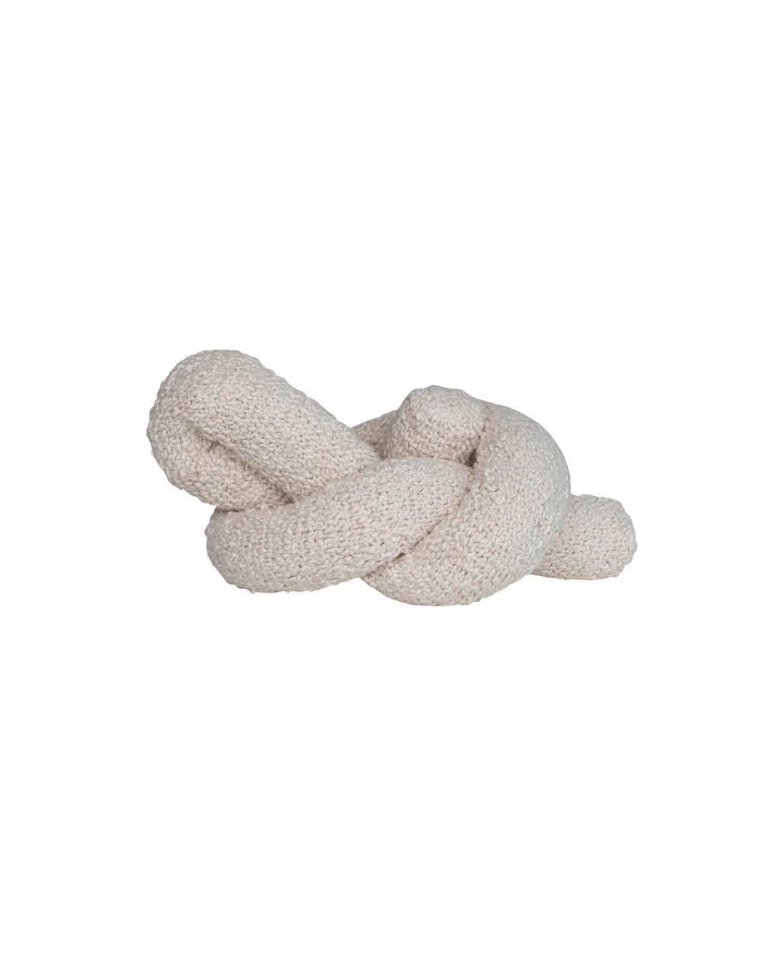 A cream-colored Woven Cotton Bouclé Knot Pillow from Creative Co-op rests against a plain white background, showcasing an intricate knot design with a cozy, textured appearance.