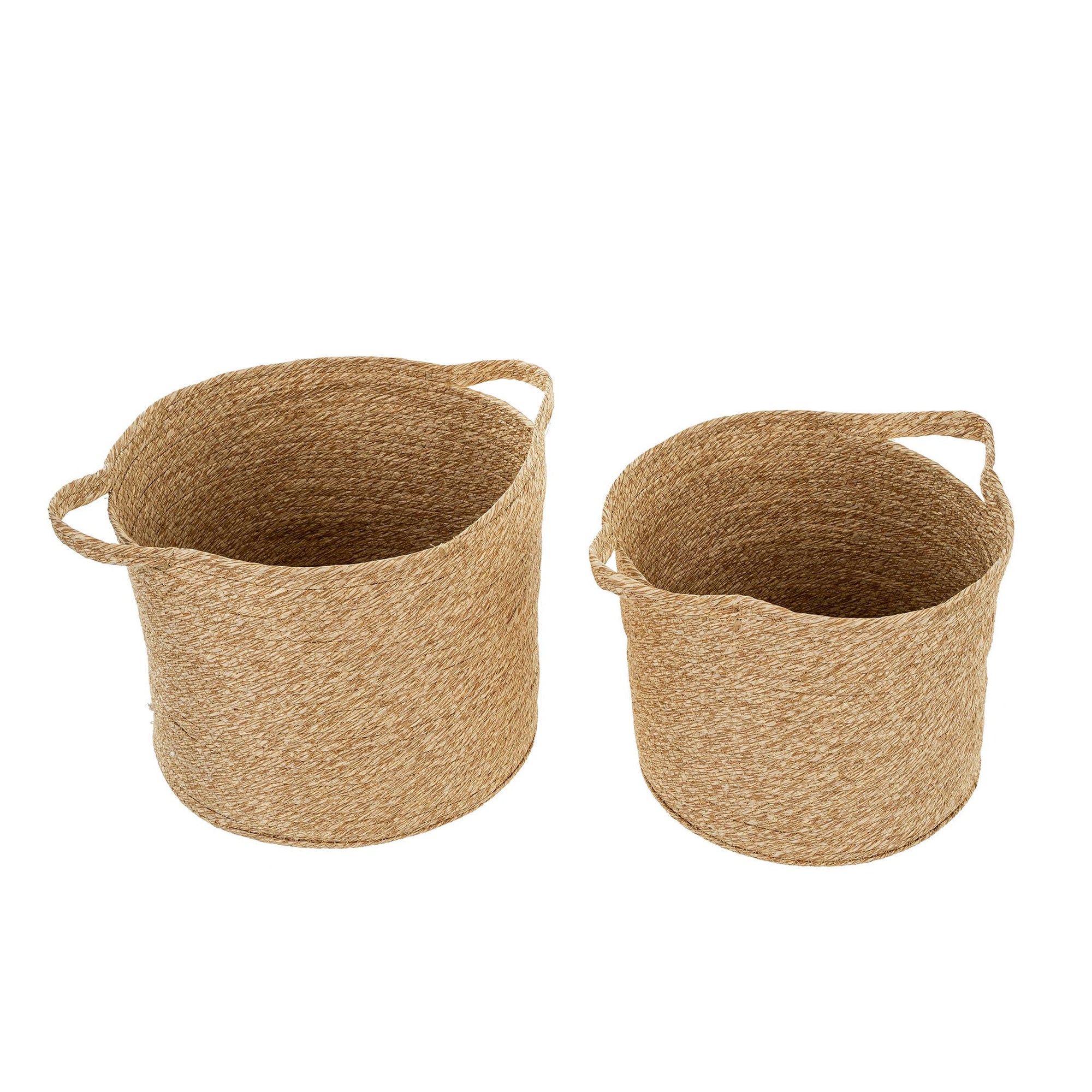 The Hillview Seagrass Baskets by Faire—one large, one small—feature natural woven design and sturdy handles, offering stylish storage solutions for any space.