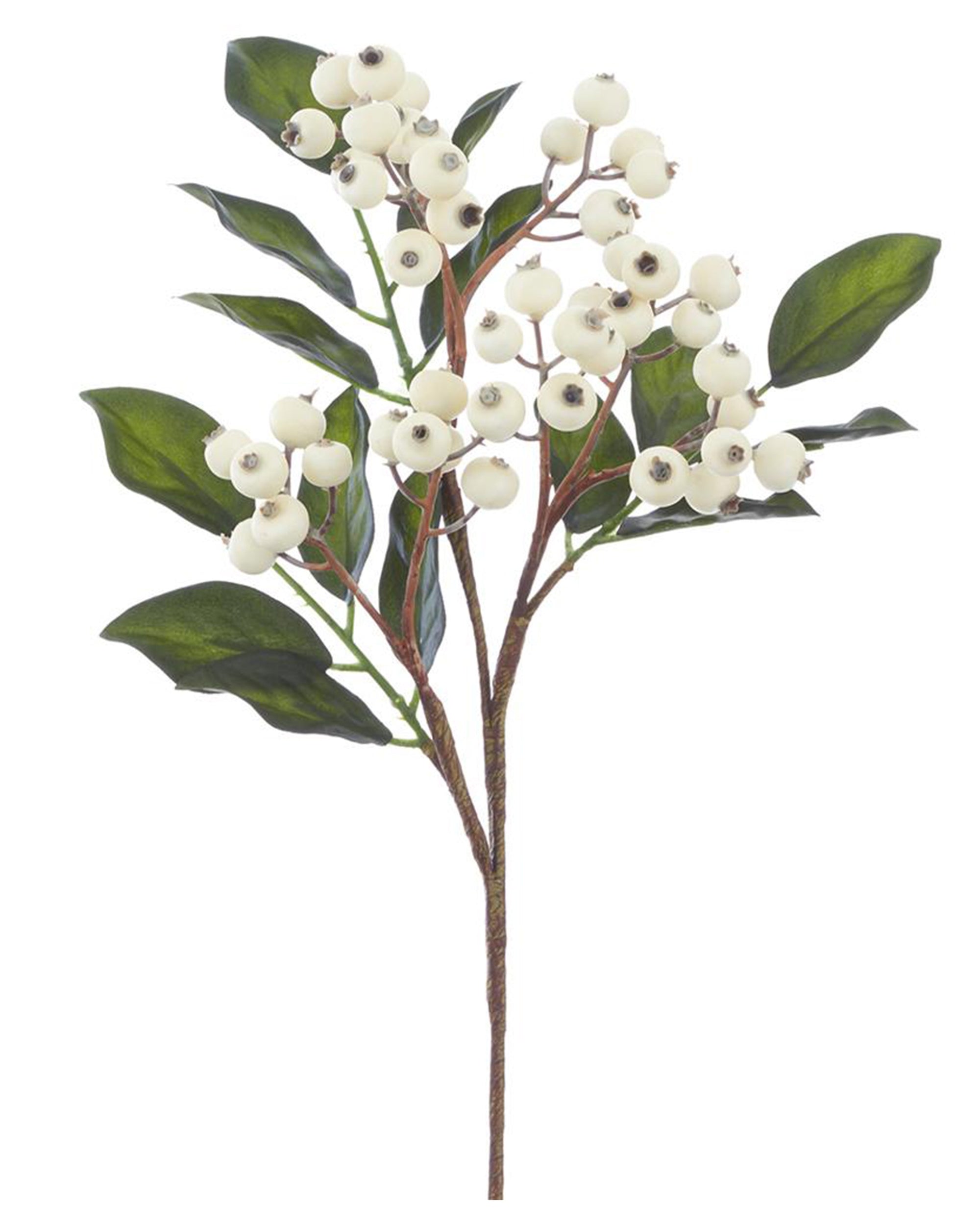 Faux cream berry pick with green leaves, 15″, by Faire—subtle neutral accent for arrangements from Bungalow.