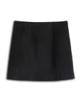 The Naomi Mini Skirt by Alex Mill is a plain black mini with a straight cut, subtle vertical seams, and princess seams for shape, shown on a white background.