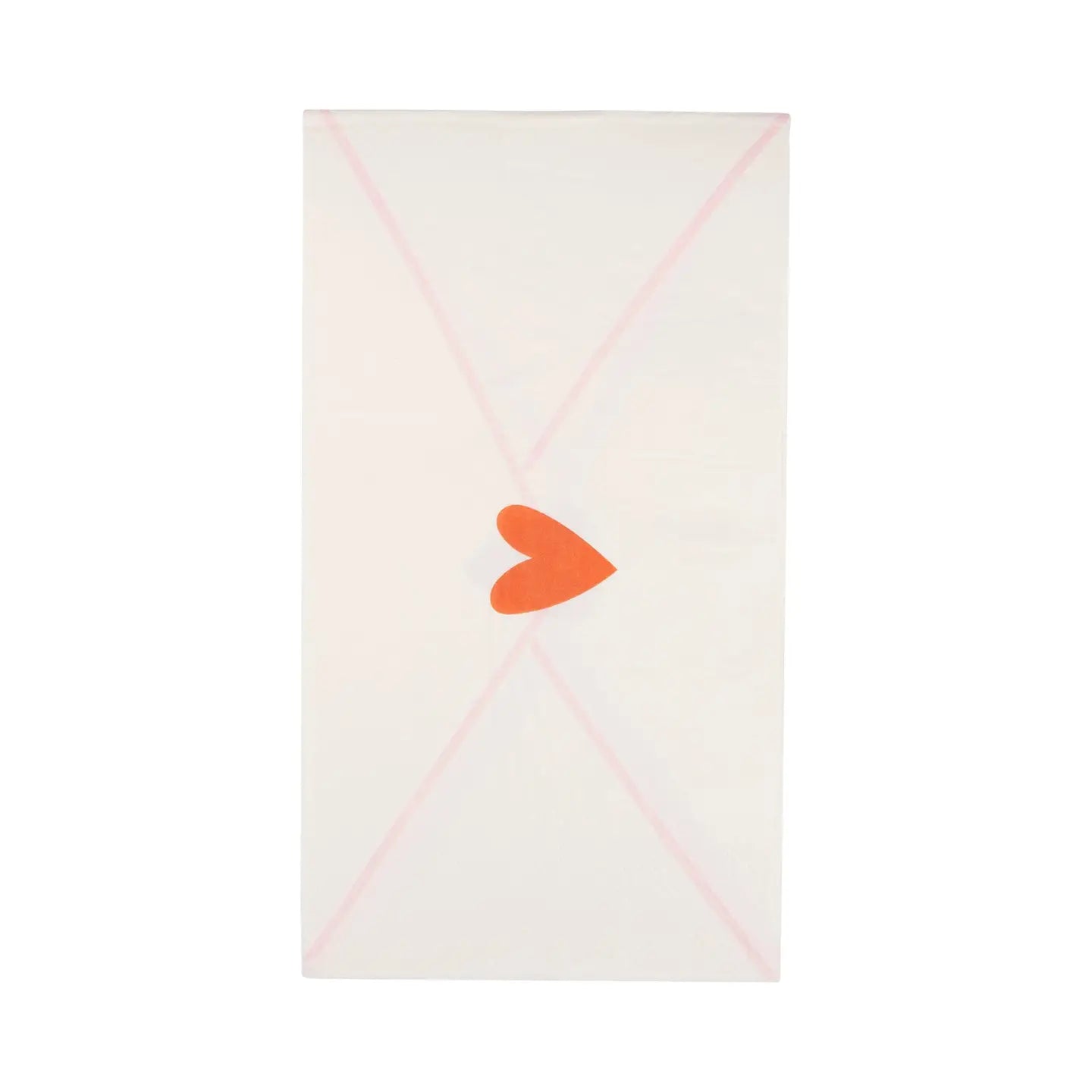 The Guest/Dinner Napkin by My Mind's Eye features a white rectangular design with soft pink diagonal lines and a red-orange heart seal, resembling an elegant envelope—perfect for special occasions.