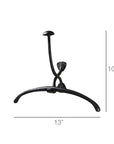 The HomArt Wall Mounted Valet is a black cast iron hook with a curved hanger and upper hook, ideal for entryways or coat closets. It measures 10.5" tall and 13" wide, shown on a white background with measurement lines.