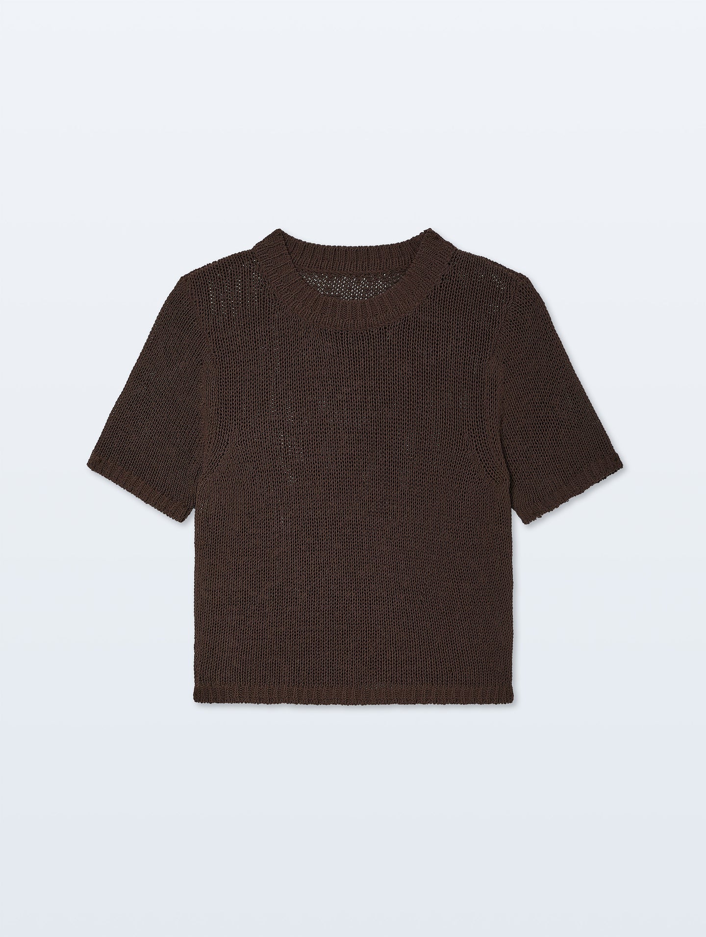 The Luxe Cotton T-shirt by White + Warren, a short-sleeve dark brown knit with a crew neckline in Italian organic cotton for a silky feel, is shown flat on a light gray background.